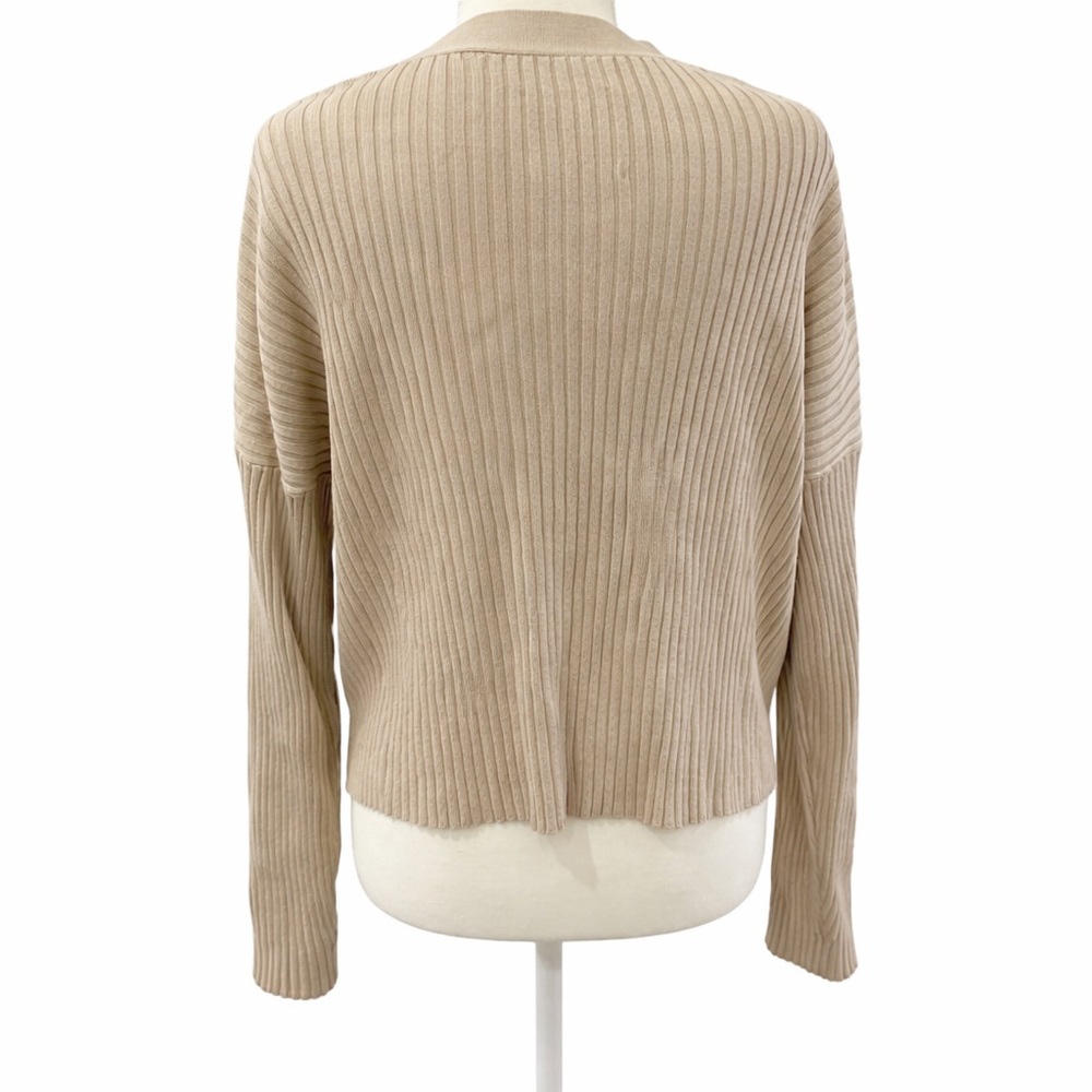 Abercrombie & Fitch Ribbed Cardigan Sweater Size Large Neutral Beige - Picture 2 of 3